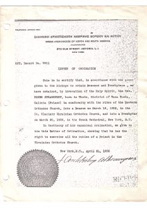 Letters of Ordination to the Diaconate and Priesthood by the future Ecumenical Patriarch, 1932